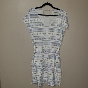 Lucky Brand Summer White Blue Dress‎ Size Large Aztec Boho